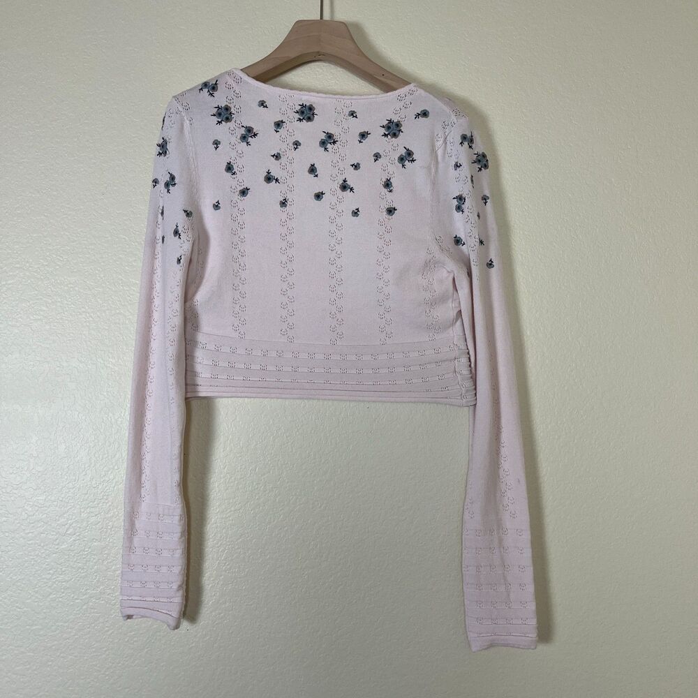 Free People Women Size M Pink Chilled Out V-Neck Crop Floral Embroidered Top - Picture 4 of 14
